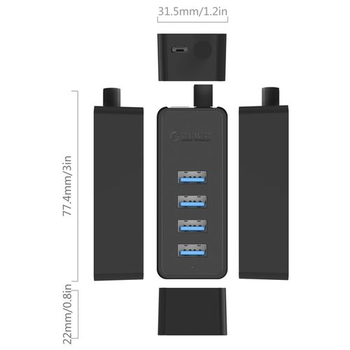  4-Port USB 3.0 Desktop HUB With 30cm Micro USB Cable Power Supply
